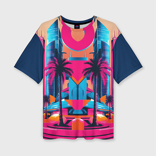 Женская футболка оверсайз Пальмы среди небоскребов / 3D-принт – фото 1