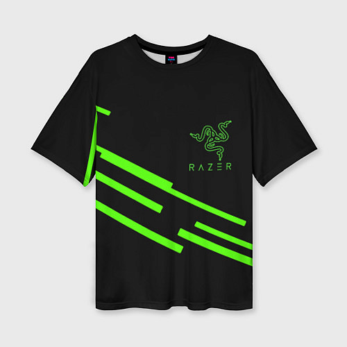 Женская футболка оверсайз Razer line green / 3D-принт – фото 1