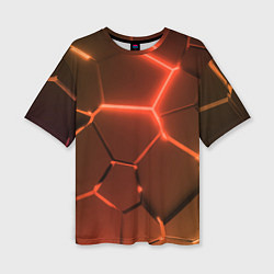Футболка оверсайз женская Оранжевые неоновые плиты в разломе, цвет: 3D-принт