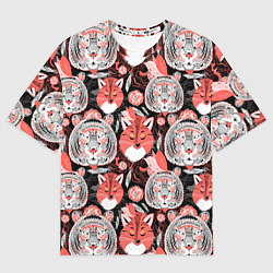 Футболка оверсайз женская Узор тигр с лисой, цвет: 3D-принт