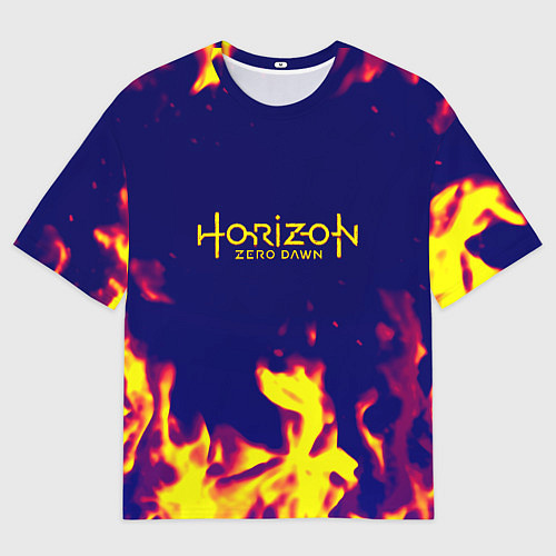 Женская футболка оверсайз Horizon zero dawn flame yellow / 3D-принт – фото 1