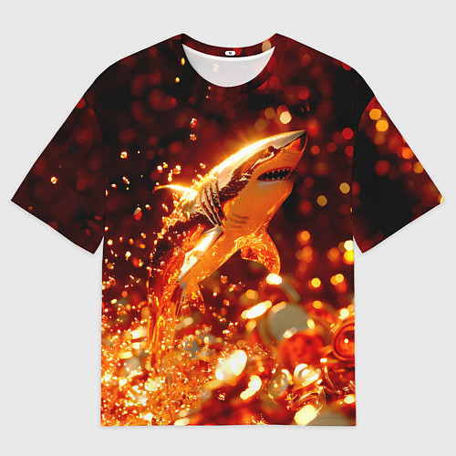 Женская футболка оверсайз Золотая акула и море золотых монет / 3D-принт – фото 1