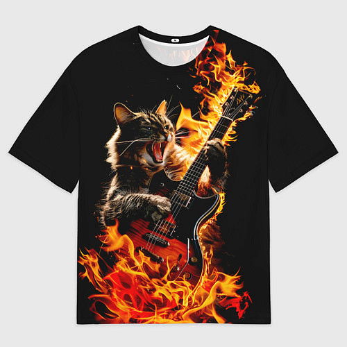 Женская футболка оверсайз Кот в огне играет рок / 3D-принт – фото 1