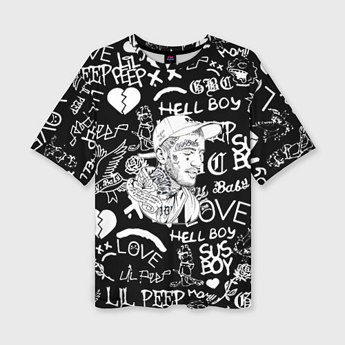 Женская футболка оверсайз Lil Peep pattern автографы лого / 3D-принт – фото 1