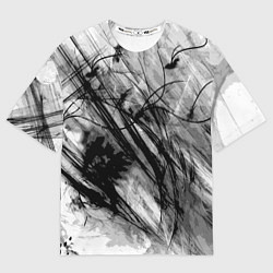 Футболка оверсайз женская Серый абстрактный серо-черный шрих, цвет: 3D-принт