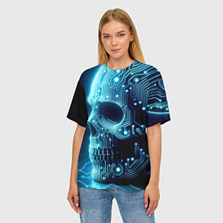 Футболка оверсайз женская Cyber neon skull - ai art с дорожками на плате, цвет: 3D-принт — фото 2