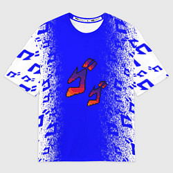 Футболка оверсайз женская Jojos bizarre adventure - синяя символига-лого, цвет: 3D-принт