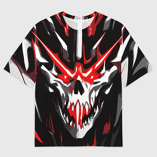 Женская футболка оверсайз Абстрактный белый череп и красные полосы / 3D-принт – фото 1