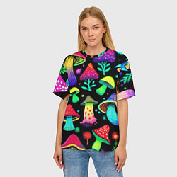 Футболка оверсайз женская Биолюминесцентные кислотные грибы, цвет: 3D-принт — фото 2