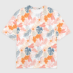 Футболка оверсайз женская Паттерн узор листьев, цвет: 3D-принт