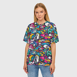 Футболка оверсайз женская Граффити спортивные принадлежности, цвет: 3D-принт — фото 2