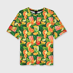 Футболка оверсайз женская Летний лимонад паттерны, цвет: 3D-принт