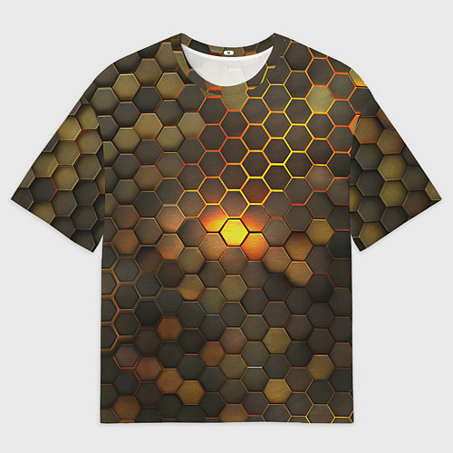 Женская футболка оверсайз Светящиеся коричневый соты - тепловая энергия / 3D-принт – фото 1