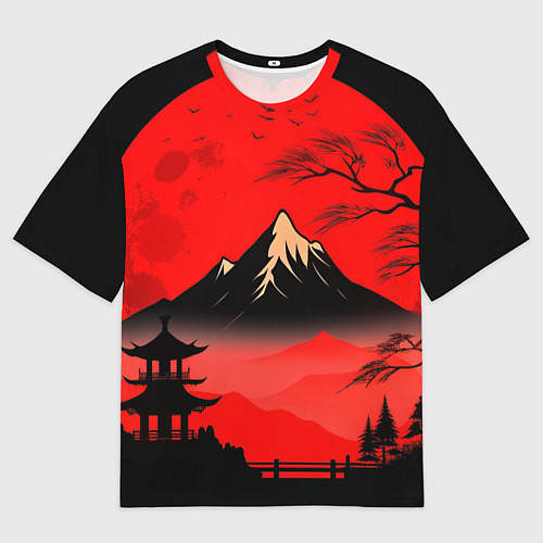 Женская футболка оверсайз Красный закат и горы / 3D-принт – фото 1