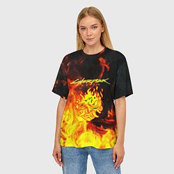 Футболка оверсайз женская Samurai fire cyberpunk, цвет: 3D-принт — фото 2