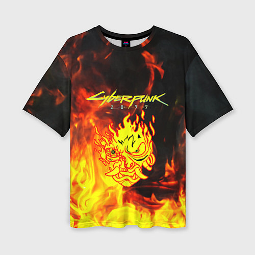 Женская футболка оверсайз Samurai fire cyberpunk / 3D-принт – фото 1