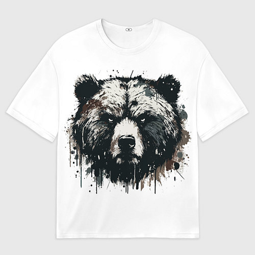 Женская футболка оверсайз Гранж - портрет медведя / 3D-принт – фото 1