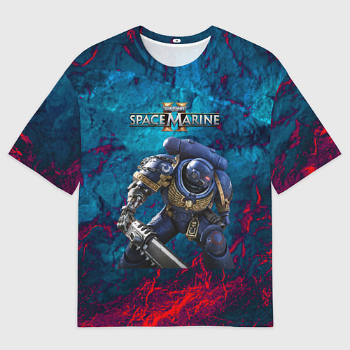 Женская футболка оверсайз Warhammer 40000 space marine 2 ультрамарин / 3D-принт – фото 1