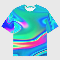 Футболка оверсайз женская Неоновые голографические краски - светло-голубоват, цвет: 3D-принт