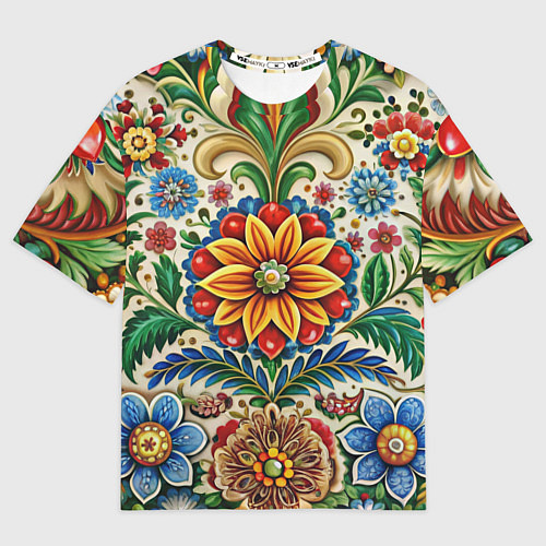 Женская футболка оверсайз Русские классические узоры и орнамент / 3D-принт – фото 1