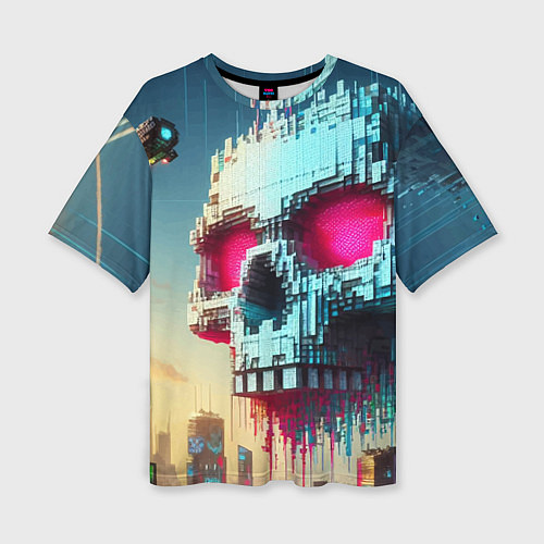 Женская футболка оверсайз Cool pixel skull - ai art fantasy / 3D-принт – фото 1