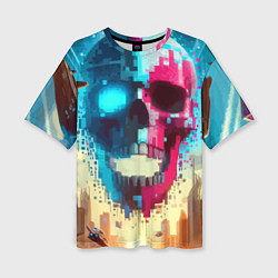 Футболка оверсайз женская Cool vanguard neon cyber skull - ai art, цвет: 3D-принт