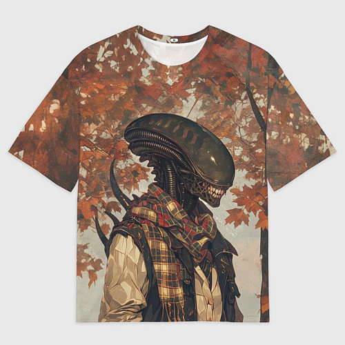 Женская футболка оверсайз Ксеноморф в клетчатом шарфе / 3D-принт – фото 1