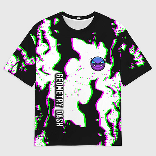 Женская футболка оверсайз Geometry dash glitch flame / 3D-принт – фото 1
