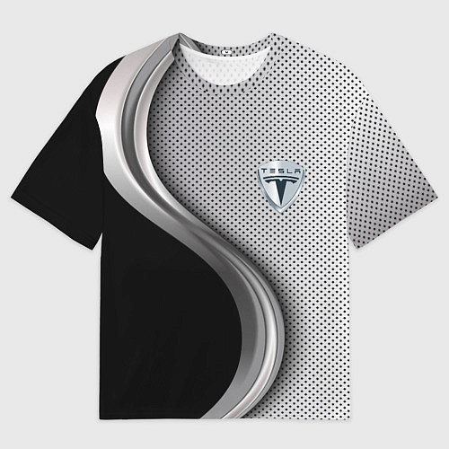 Женская футболка оверсайз Tesla carbon metal / 3D-принт – фото 1