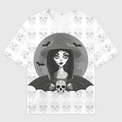 Футболка оверсайз женская Ведьма, череп, Хэллоуин, цвет: 3D-принт