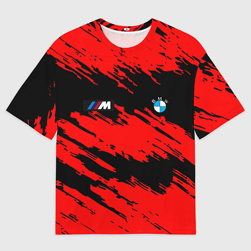 Женская футболка оверсайз BMW красные краски текстура / 3D-принт – фото 1