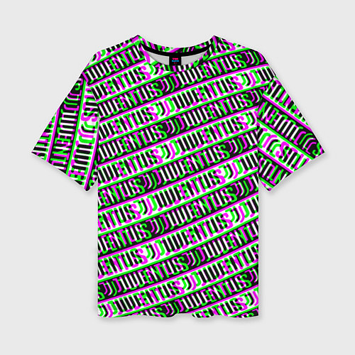 Женская футболка оверсайз Juventus glitch pattern / 3D-принт – фото 1