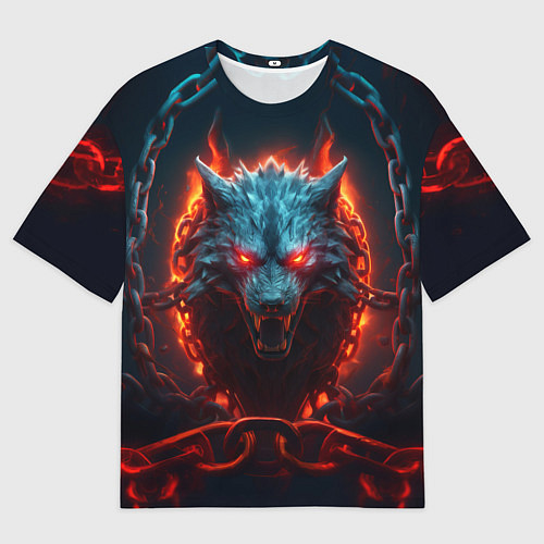 Женская футболка оверсайз Агрессивный волк в цепях / 3D-принт – фото 1