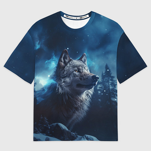 Женская футболка оверсайз Голова волка и небо / 3D-принт – фото 1