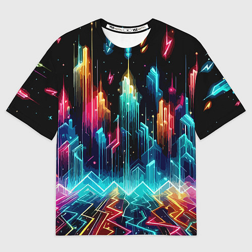 Женская футболка оверсайз Neon fantastic metropolis - vaporwave / 3D-принт – фото 1