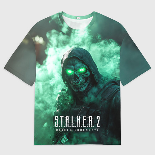 Женская футболка оверсайз Stalker 2 череп с зелеными глазами / 3D-принт – фото 1