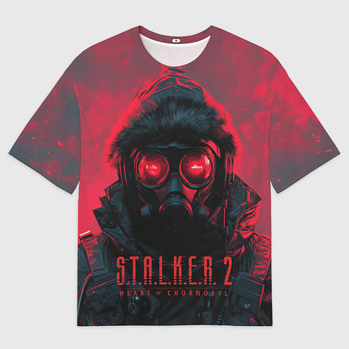 Женская футболка оверсайз Stalker 2 в противогазе / 3D-принт – фото 1
