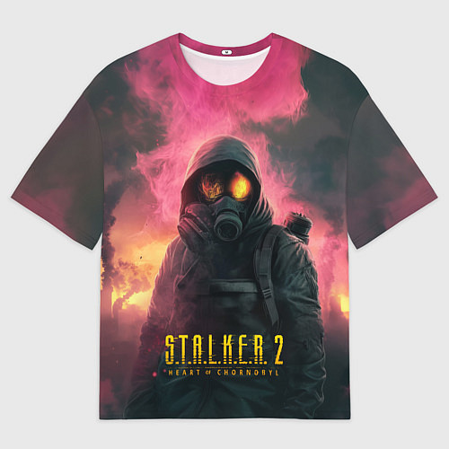 Женская футболка оверсайз Stalker 2 горящий атомный завод / 3D-принт – фото 1