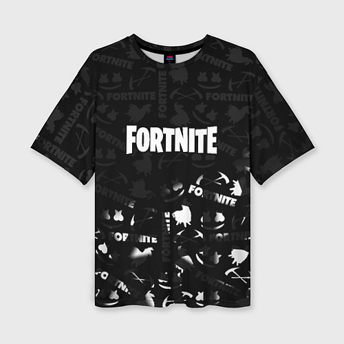 Женская футболка оверсайз Fortnite pattern black / 3D-принт – фото 1