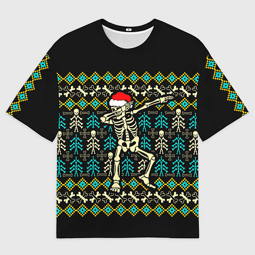 Женская футболка оверсайз Танцующий скелет на Рождество / 3D-принт – фото 1