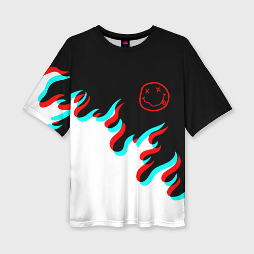 Женская футболка оверсайз Нирвана глитч огонь / 3D-принт – фото 1