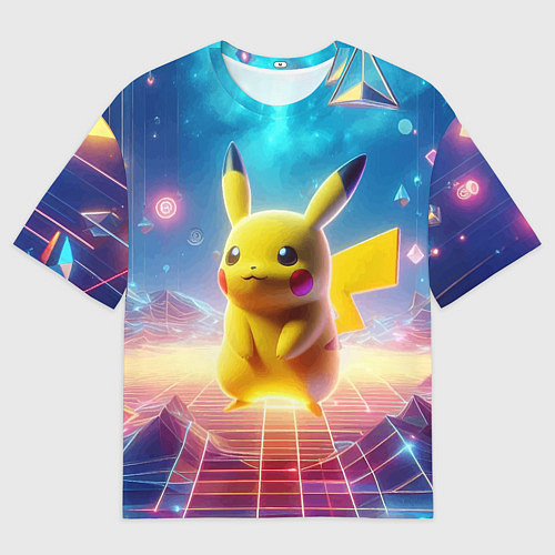 Женская футболка оверсайз Funny Pikachu - vaporwave / 3D-принт – фото 1