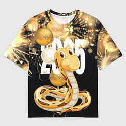 Футболка оверсайз женская 2025 год - змея и новогодний салют, цвет: 3D-принт