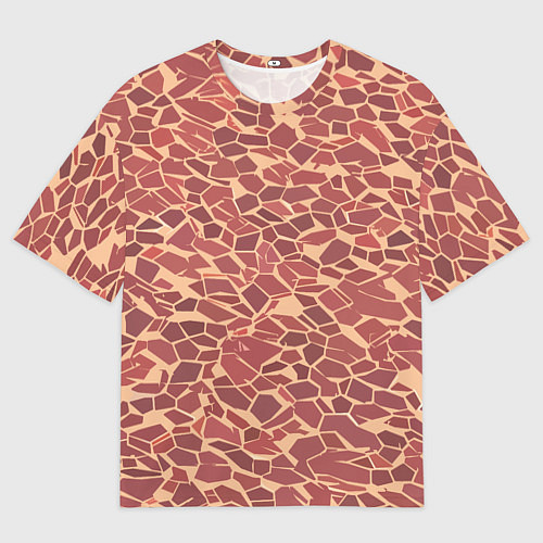 Женская футболка оверсайз Тёмно красные плитки на бежевом фоне / 3D-принт – фото 1