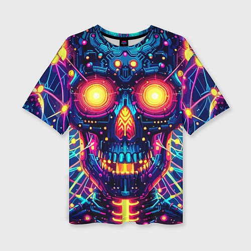 Женская футболка оверсайз Neon skull - ai art fantasy / 3D-принт – фото 1