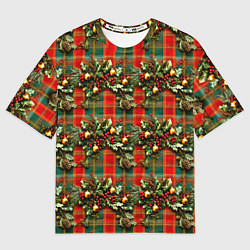 Женская футболка оверсайз Остролистный падуб на шотландской ткани