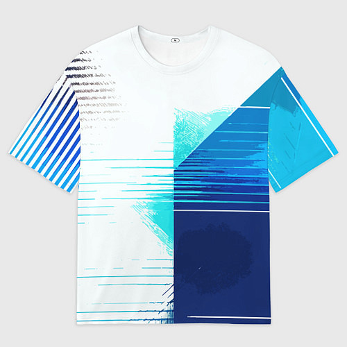 Женская футболка оверсайз Горизонтальные полосы на сине-белом фоне / 3D-принт – фото 1