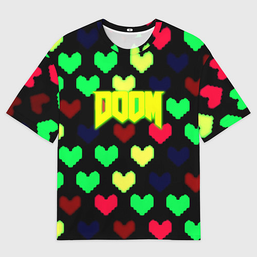 Женская футболка оверсайз Doom кислотные сердца / 3D-принт – фото 1