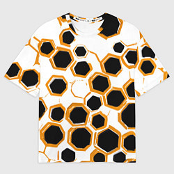 Футболка оверсайз женская Чёрно-жёлтые шестиугольники на белом фоне, цвет: 3D-принт