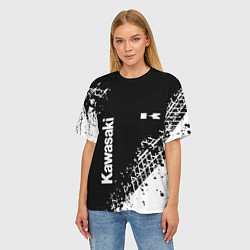 Футболка оверсайз женская Kawasaki - следы от шин, цвет: 3D-принт — фото 2